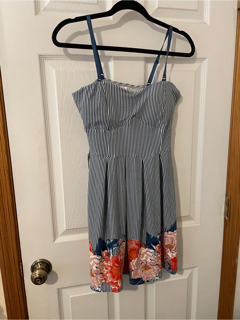 Navy Stripe Top with Floral Hem - Picture 1 of 3